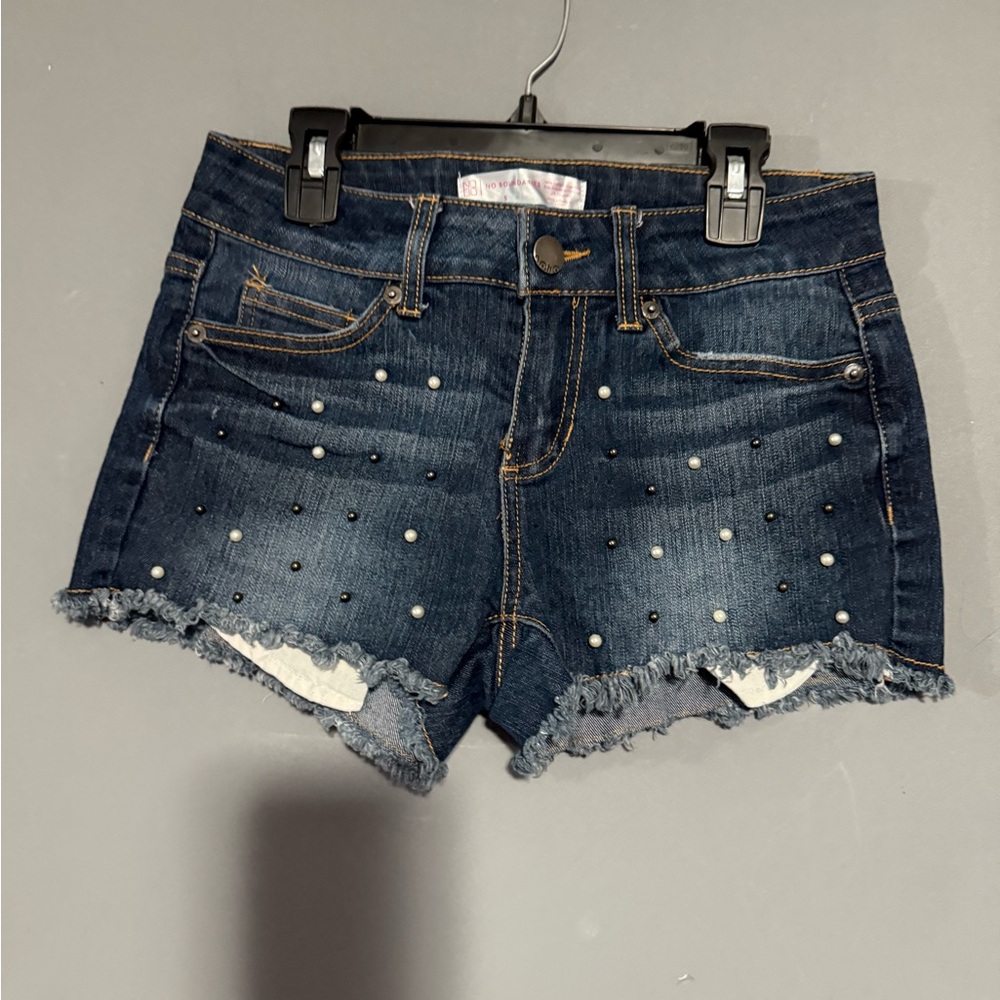 No Boundaries Dark Blue Studded Jean Shorts